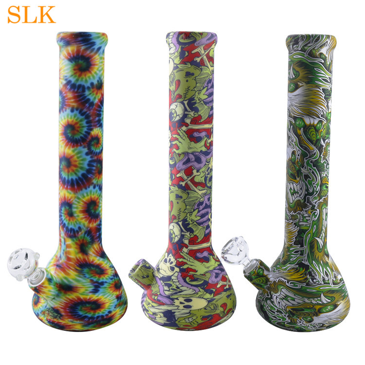 

13.2'' straight silicone smoking bong printing pattern silicone bongs shisha smoke filter bubbler water pipes for smoking tobacco dry herb