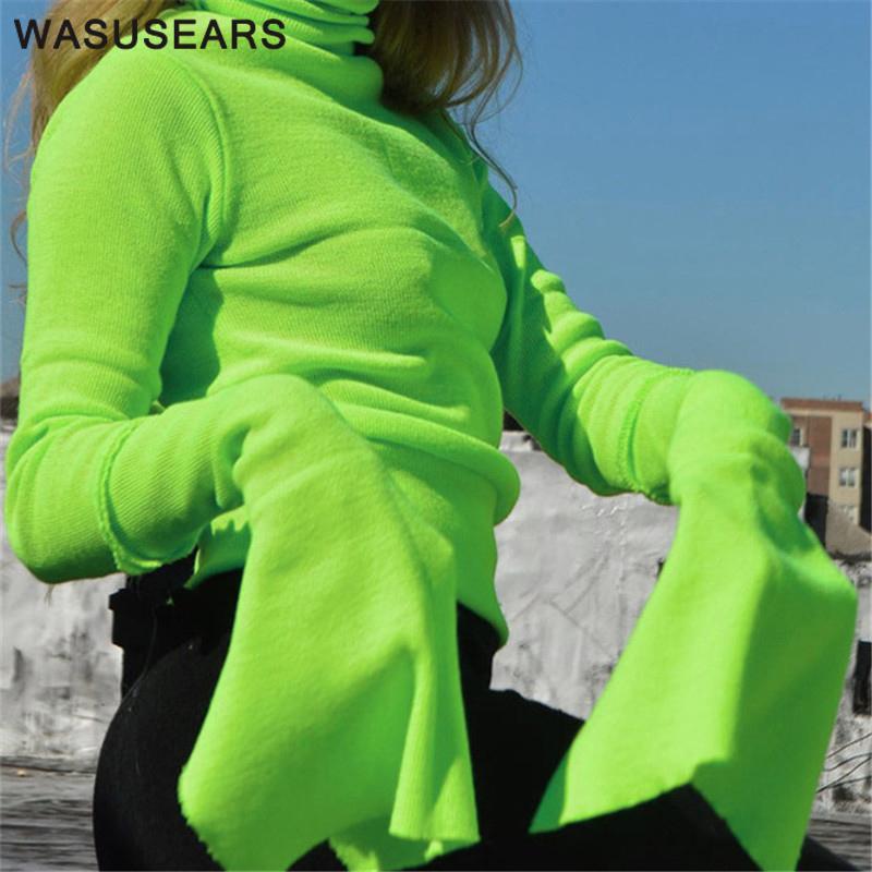

Women' Sweaters Long Sleeve Turtleneck Sweater Autumn Spring Women Solid Pullover Flare Korean Slim Female Streetwear 2021, Green