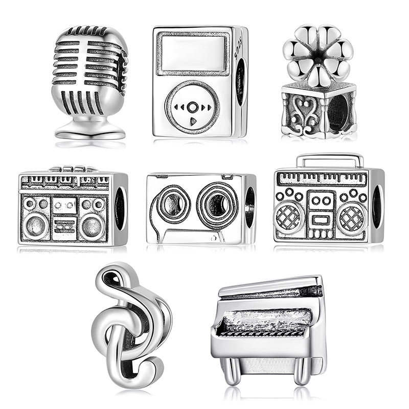 

925 Sterling Silver Note Recorder Projector Piano Charms Beads Fit European Charms Bracelet Original Bracelets Bangles Jewelry Q0531