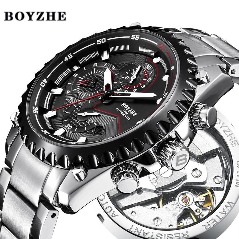 

Wristwatches BOYZHE 2021 Men Automatic Mechanical Watch Waterproof Sport Stainless Steel Watches Relogio Masculino, White
