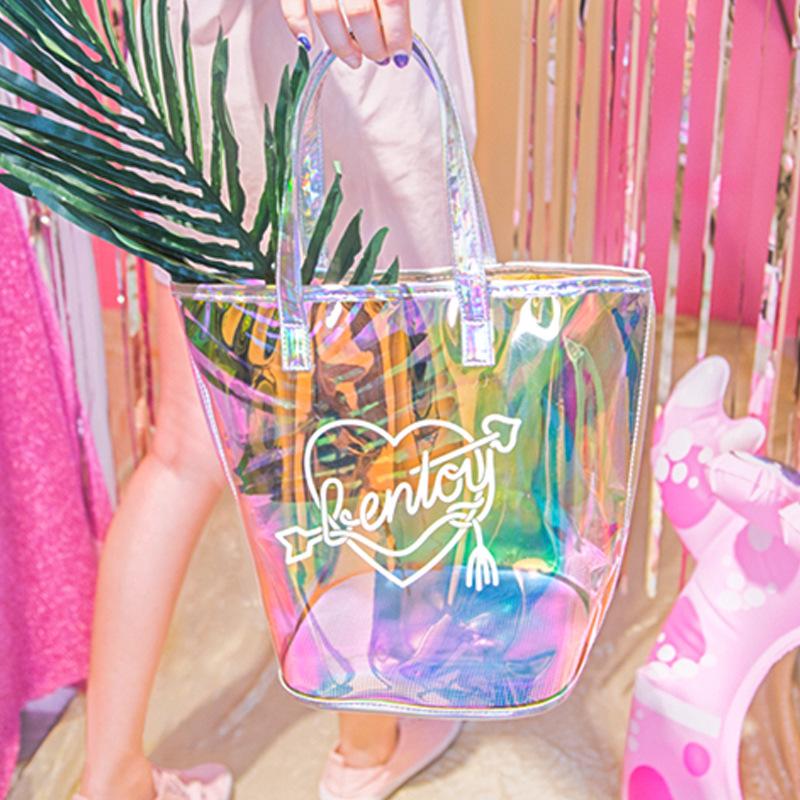 

Shopping Bags Harajuku Style Transparent Female Shoulder Bag Portable Student Beach Swimming Large Capacity Waterproof, Clear