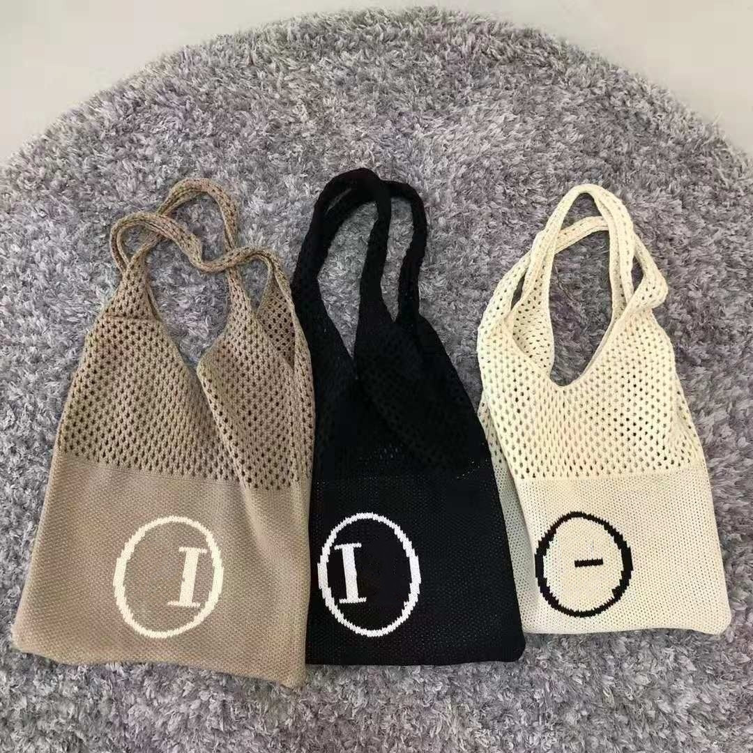 

Designer Shoulder Bags Hollow Knit Mesh Bag Large Shopping Handbag Women's Casual Pure Color Bag, Brown