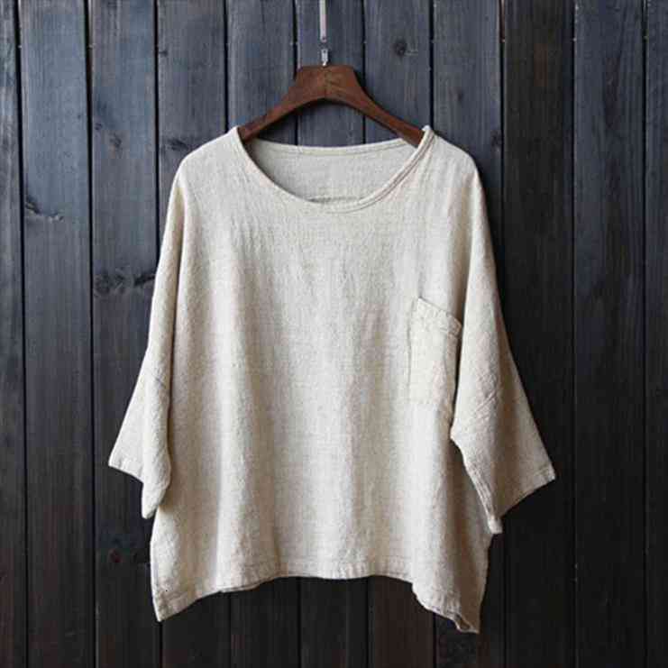 

Spring Women Cotton Linen Shirt Original Cotton Loose Linen Blouse Size Big Size Loose Women Shirt, White