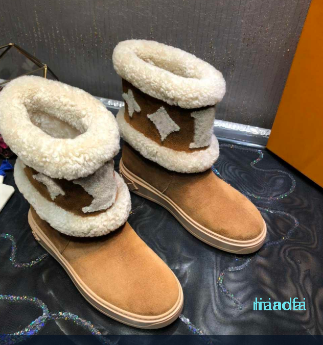 

Top Designer Ladies Winter Snow Boot shoes Women SNOWDROP Flat Ankle Boots Fashion Wool Printed Rubber Sole Martin Booted box size 35-41