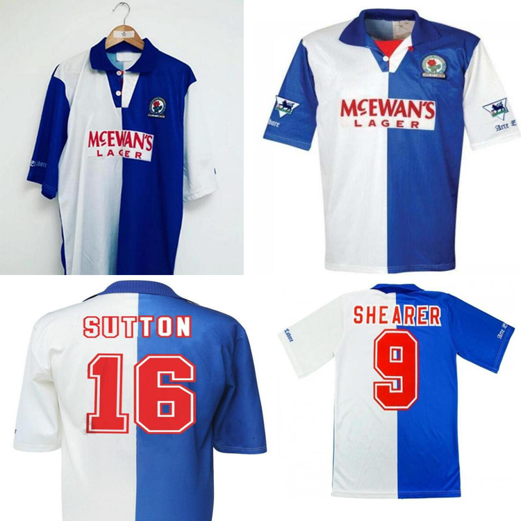 

retro1994 1995 Blackburn Rovers retro soccer jerseys 94 95 vintage classic football shirt SHEARER NEWELL WILCOX SUTTON, Black;yellow