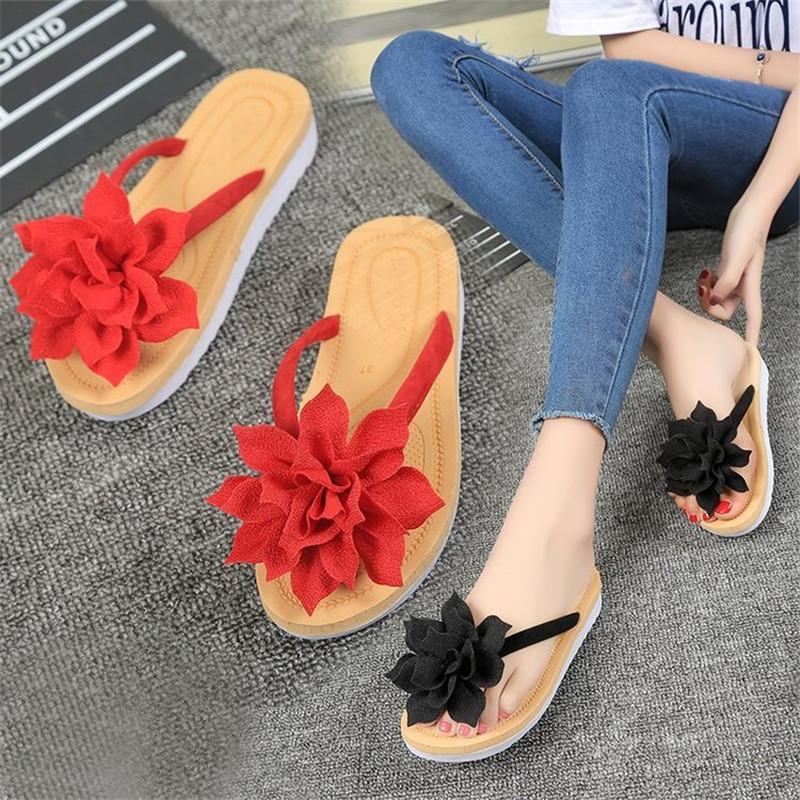 

Spring 2021 ladies popular round head comfortable slippers with flowered wedge heel 1666