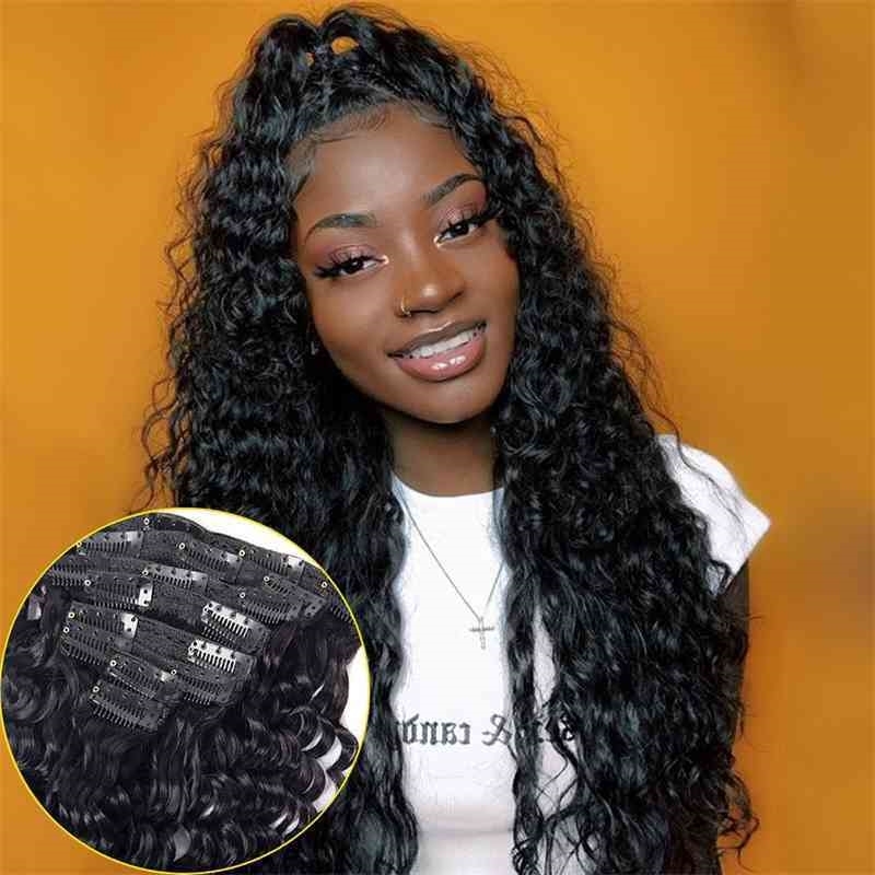 

female Real water wig wave in lace clip hair, 8inch