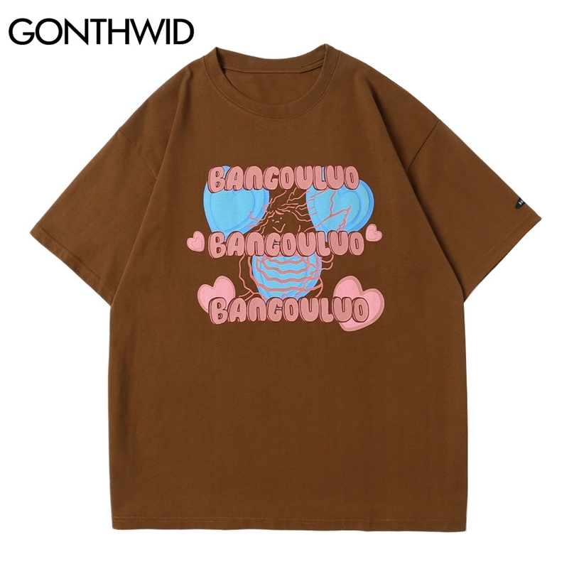 

Short Sleeve Tees Streetwear Casual Summer Men Hearts Print T-Shirts Cotton Loose Hip Hop Harajuku Fashion Tshirt Tops 210602, White