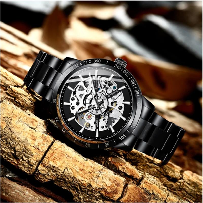 

Wristwatches Montre Homme Ik Coloring Men's Luxury Mechanical Stainless Steel Automatic Watch Hollow Waterproof Luminous Hands, H1-1