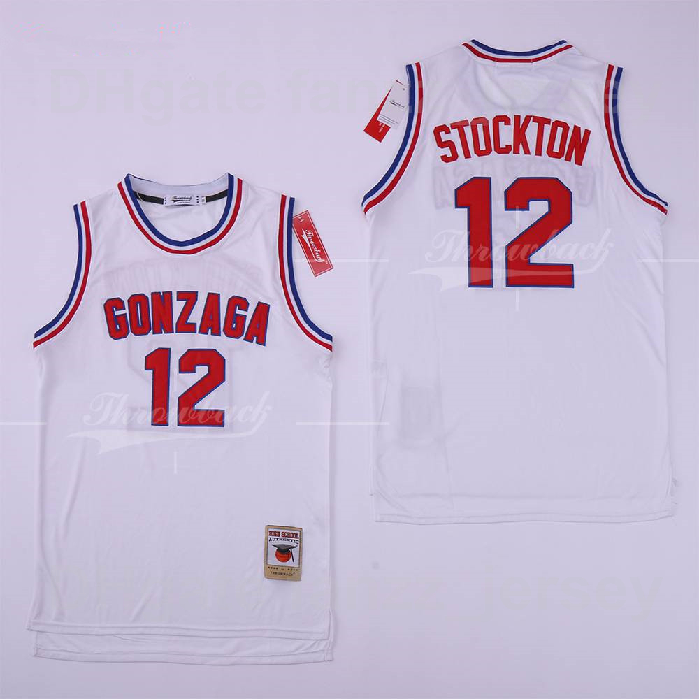 

GONZAGA BULLDOGS College John Stockton Jersey 12 University Basketball HipHop Breathable Team Color White Pure Cotton Hip Hop For Sport Fans Good Quality, Brown