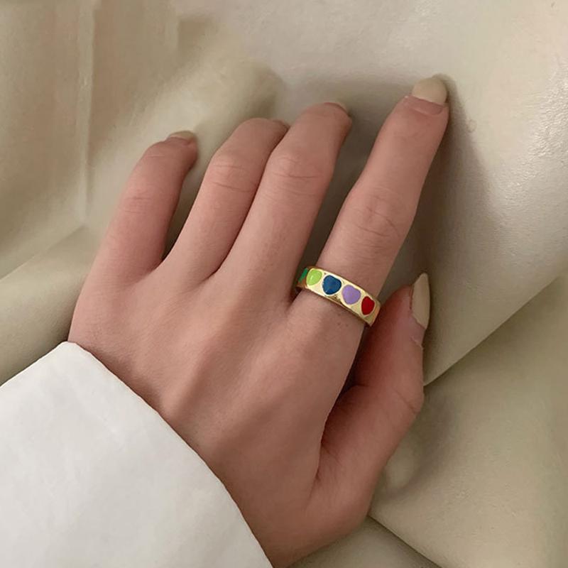 

Cluster Rings QUEEN ELISA Adjustable Love Heart For Women Girl Gold Color Korean Geometric Finger Gothic 2021 Jewelry Wholesale