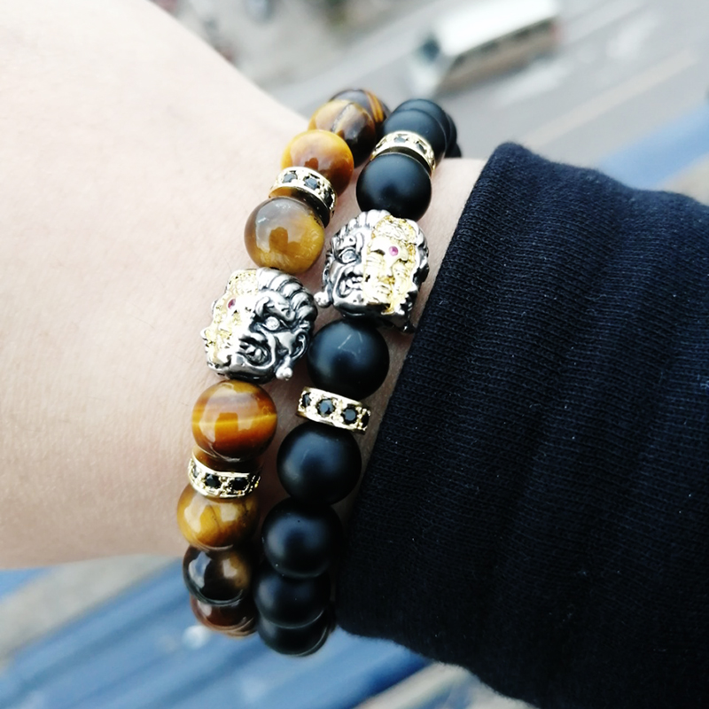 

Natural stone 2 faces buddha beaded bracelet handmade bracelets for women pulseras men bileklik mens beads accesorios hombre, Black