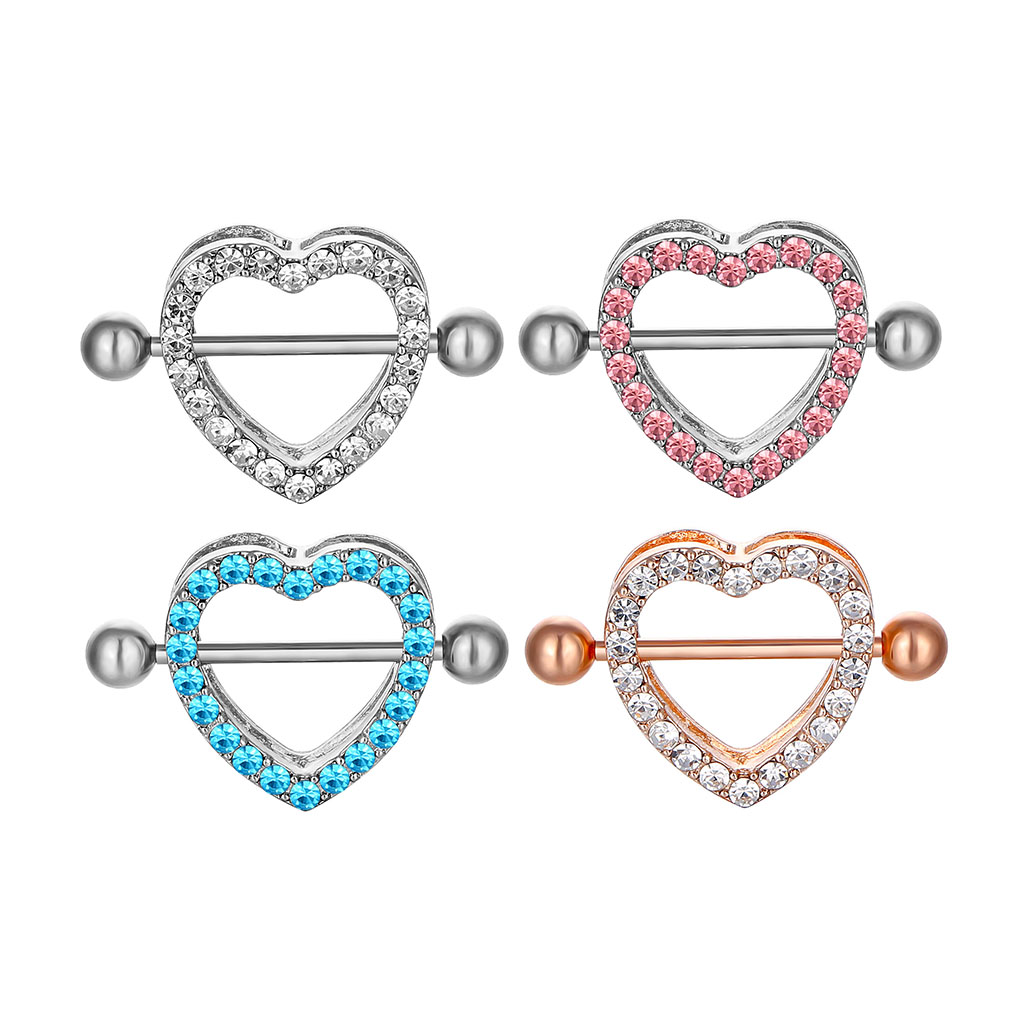 

D0985 Heart Stone Nipple Ring Mix Colors