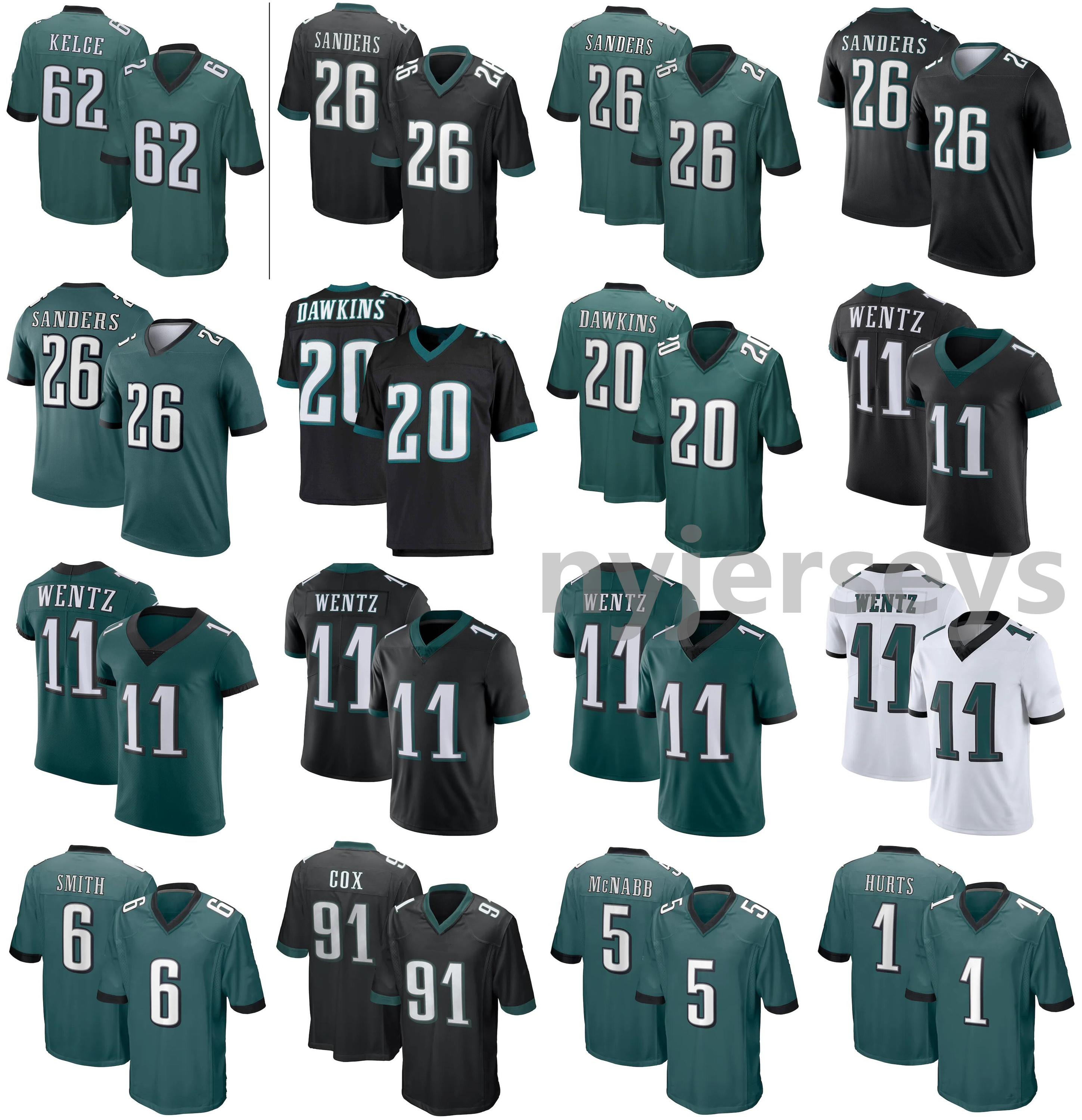 

2021 Eagles American Football Jerseys Jalen 1 Hurts Jersey Carson 11 Wentz DeVonta 6 Smith Brian 20 Dawkins Miles 26 Sanders Stitched Size S-XXXL, Black