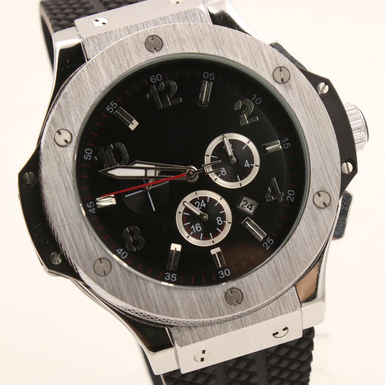 

Luxury Sports Style Big 44MM Black Dial Stainless Steel Bezel Automatic Mechanical Watches 41mm Rubber Strap Wristwatches Luminous Watch, Slivery;brown