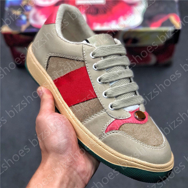 

Italy Dirty Leather Green Red Stripe Designer Ace Green Red Stripe Casual Shoes Classic Distressed Screener Sneakers K459#, Black