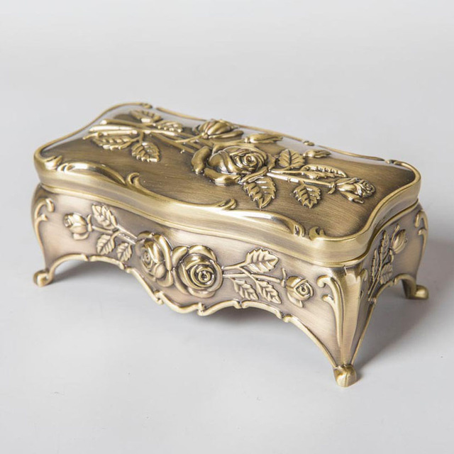 

2021 Vintage Enameled Rectangular Collectible Jewelry Trinket Box for Women Rose Flower Storage Boxes Organizer Keepsake Gift Case, As shown