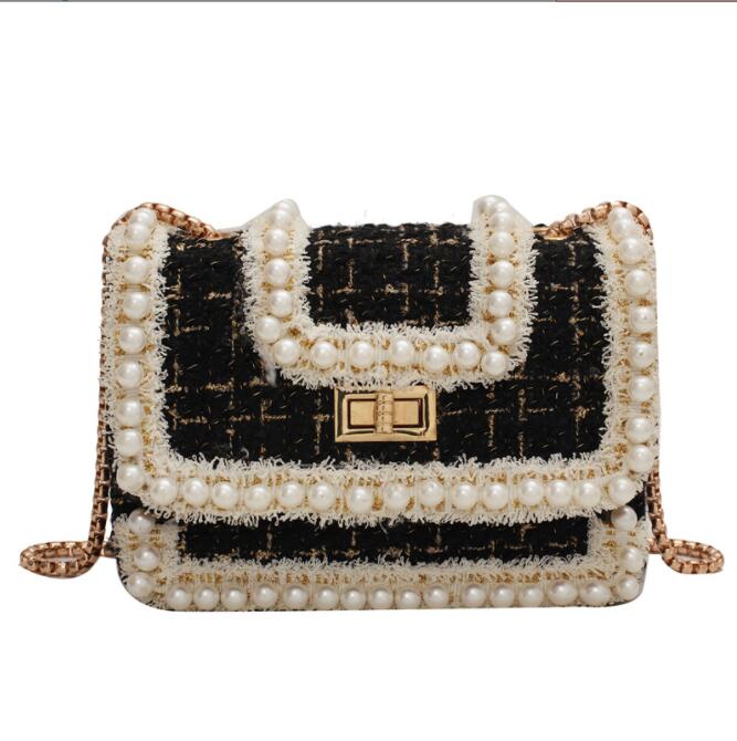 

Factory wholesale women handbag winter colorful woolens chain bag sweet and lovely Pearl edging womenes clutch bags leather fashion handbags