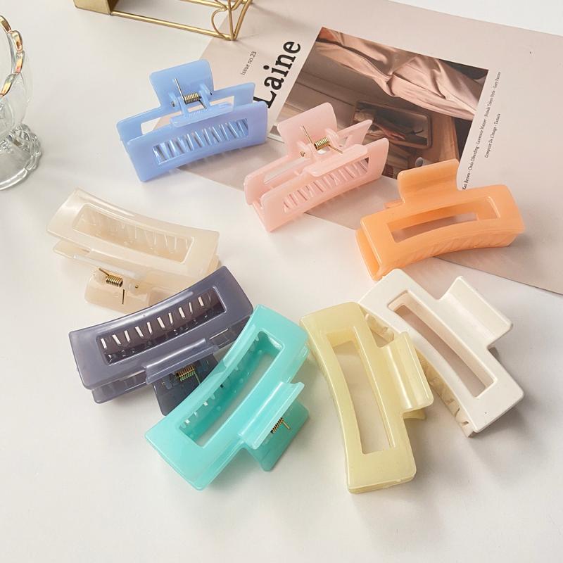 

Hair Clips & Barrettes 2021 Candy Color Rectangle Hollow Claw Hairpin Headdress Female Acrylic Geometric Solid Large, Golden;silver