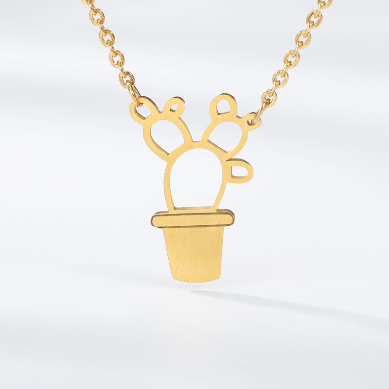 

Stainess Steel Pot Culture Bonsai Cactus Pendant Necklace Christmas Gift To Girfriend Gold Plated Pendant Necklace
