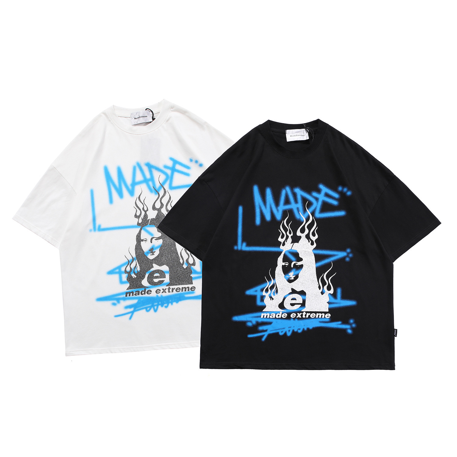 

fashion t shirt hand painted graffiti mona lisa print tee light luxury small crowd sweet wind ins fried street high-class girl, White;black
