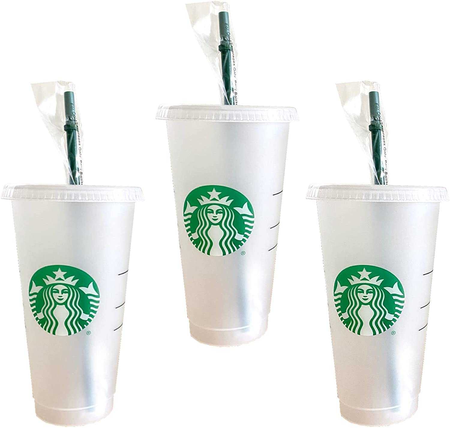 Starbucks Reusable Hard Plastic Venti 24 oz Frosted Ice Cold Drink Cup With Lid and Green Straw w/StopperQBYZ-image-749174905