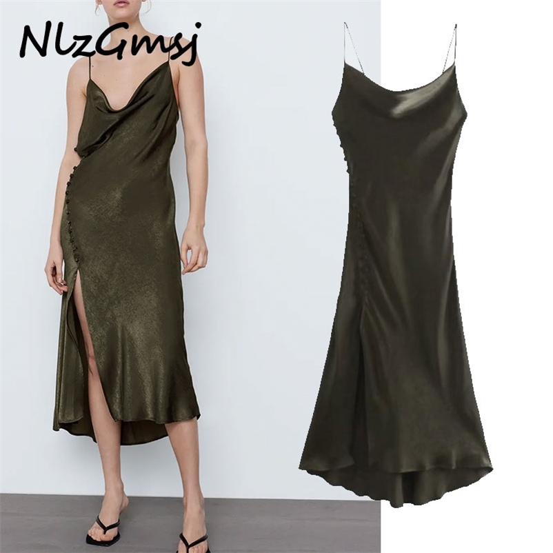 

Dres Summer Satin Midi Sexy Party es Woman Camisole Backless Vestidos Elegant Sleeveless Ladies 210628, As picture