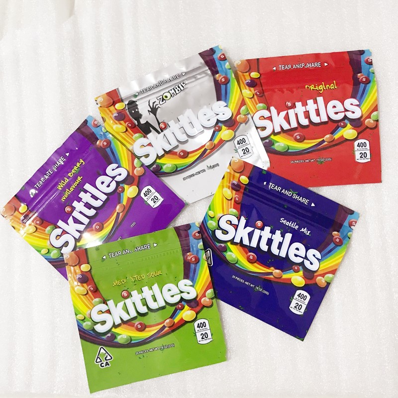 

400mg Skittles Mylar Bag Empty Sour Zipper Bags Packaging Pouch Edibles Package Gummies Storage Retail