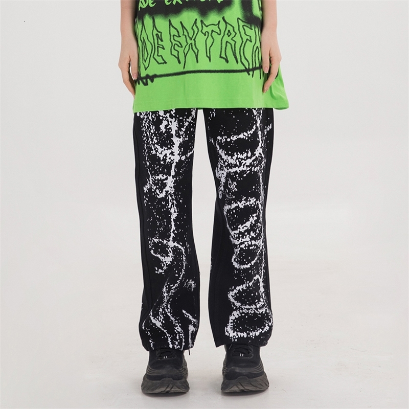 

2021 New Graffiti Splashing Ink Print Baggy Boyfriend Jeans Streetwear Hip Hop Hipster Vintage Oversized Punk Rock Trousers Pants Cbn5, Black
