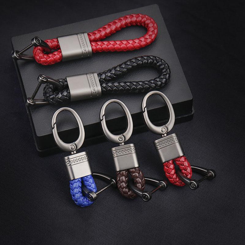 

Keychains Leather Rope KeyChain For Car Hand Woven Horseshoe Buckle Key Rings Couple Auto Gift Detachable Metal Luxury Chains 1Pc