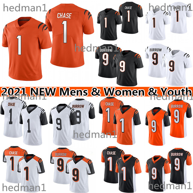 

1 Ja'Marr Chase 9 Joe Burrow 28 Joe Mixon Football Jersey 85 Higgins 18 A.J. Green Mens women youth Jerseys, Orange youth(kids)