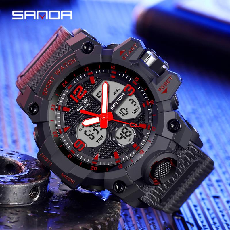 

Wristwatches SANDA Sports Men's Watch Military Quartz Waterproof Clock Shockproof Relogios Masculino 6030, White