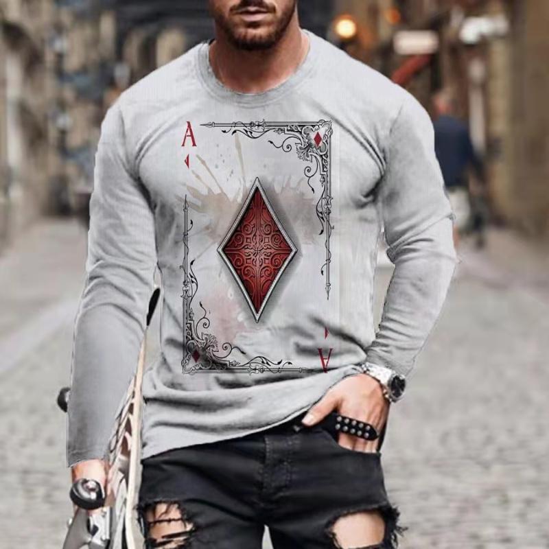 

Men's T-Shirts Vintage T Shirt Men Casual Long Sleeve Tshirt Clothes Streetwear Poker Print Graphic Harajuku Spring Autumn Tshirts Tops, White;black