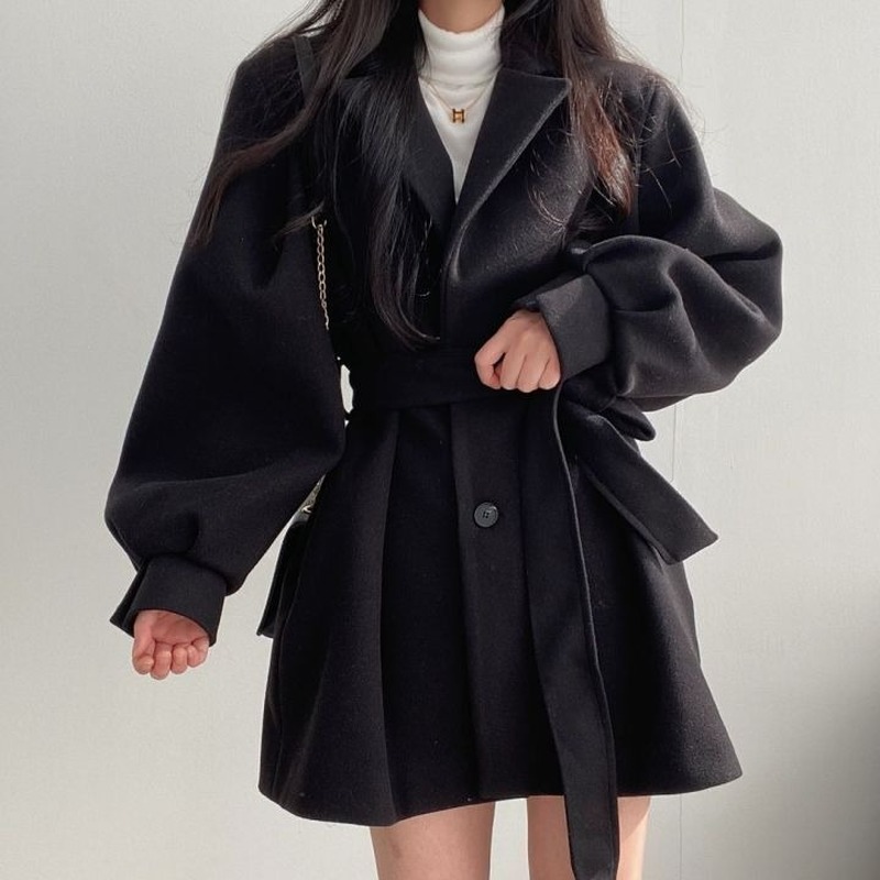 

Women Solid Wool Blend Coat Slim Fit Belt Coats Female Warm Plus Cotton Thicker V-neck Office Lady Elegant Trendy Button Outwear, Beige-regular