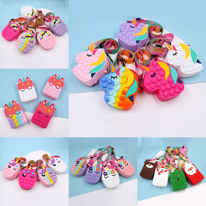 

Fidget Toys Coin Purse Unicorn Shoulder Bags Simple Dimple Pencil Case Push Bubble Sensory Autism Stress Relief Desktop Game Decompression Toy Girl Kids gifts