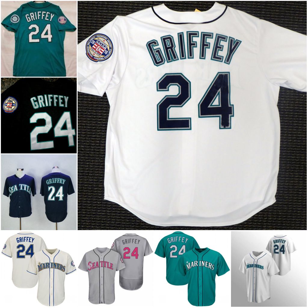 

Vintage 2016 Hall Of Fame 24 Ken Griffey Jr. Baseball Jersey Teal Red Shirts Retired Patch Womens, Men's s-xxxl