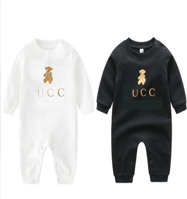 

Fashion Footies Babies Designer Cotton rompers Print luxury letter brand long sleeves jumpsuits infant kids clothes, White