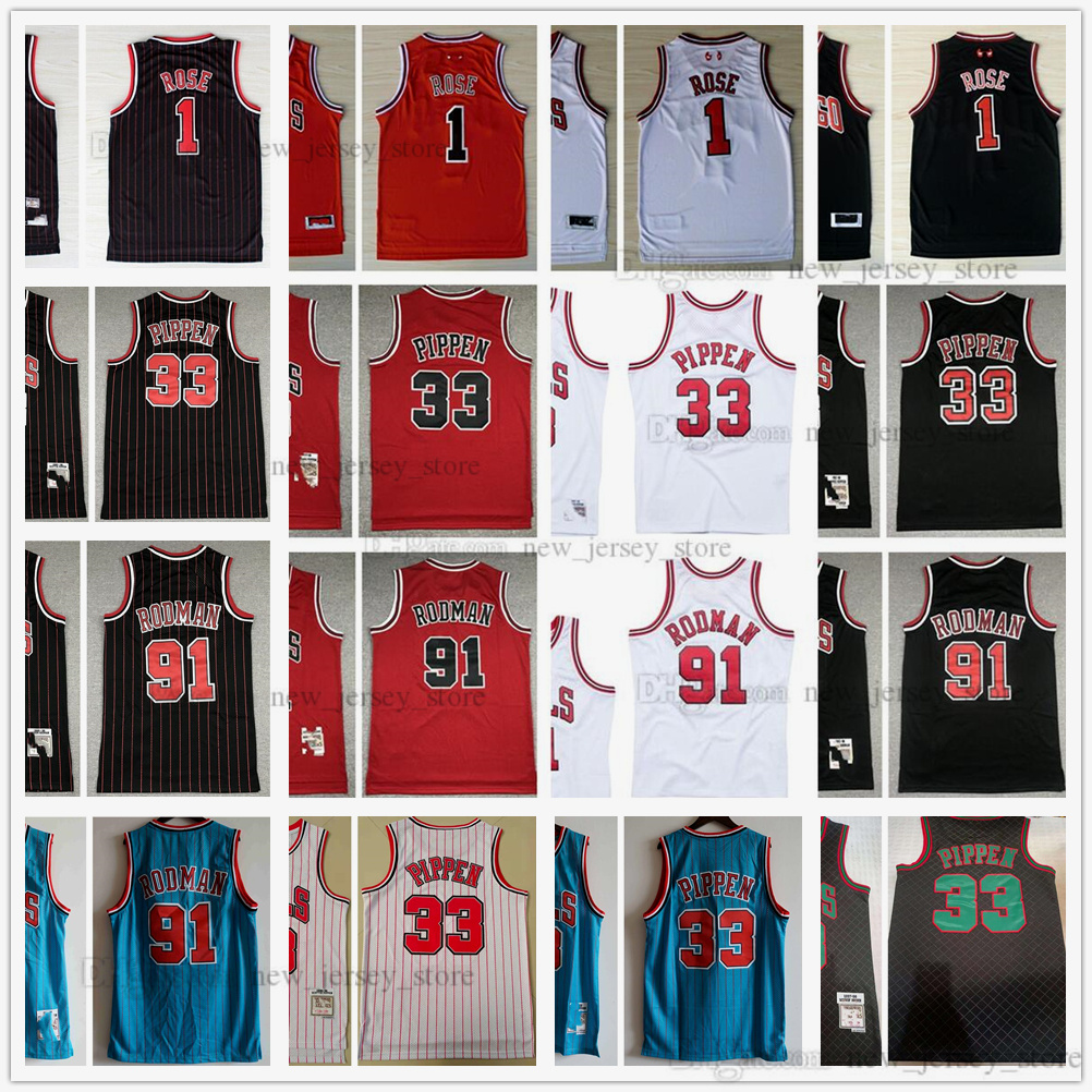 

Mitchell and Ness Scottie33Pippen Basketball Jerseys Retro Red Stripe Derrick1Rose Dennis91Rodman Jersey White Black for Man, Other jerseys. tell me on order