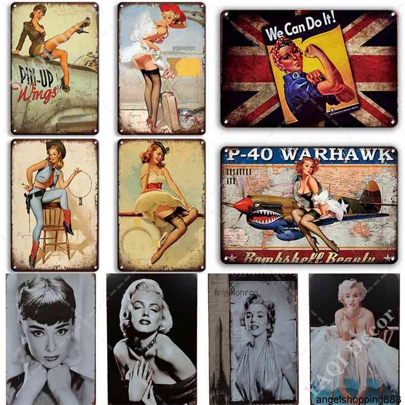 

Retro Girl License Plates Pin Up Poster Vintage Metal Tin Signs Pinup Wall Decoration Bar Pub Club Decorative Home Decor 20x30cma