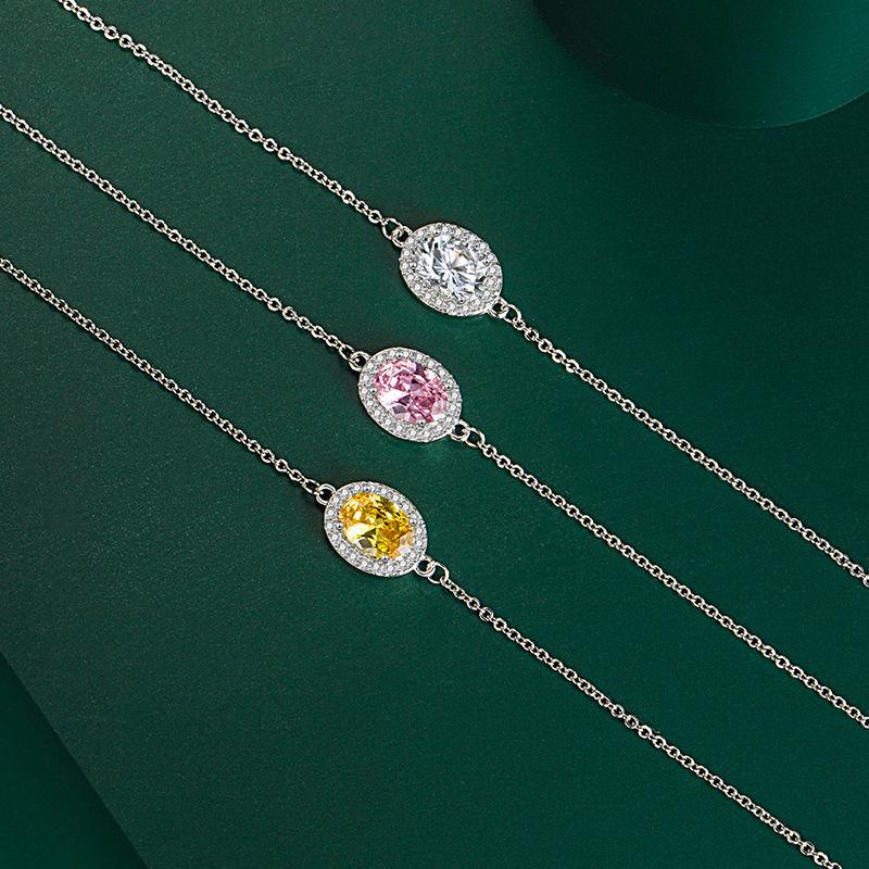 

Charm Bracelets Luxury Female Pink Yellow White Bracelet Classic Silver Color For Women Cute Crystal Oval Stone Party Chain