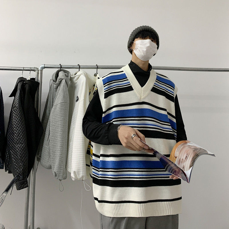 

2021 New Men's Vest V-neck Fashion Harajuku Sweater Personality Clothes Casual Retro Couple Pullover Men Z64p, Yellow