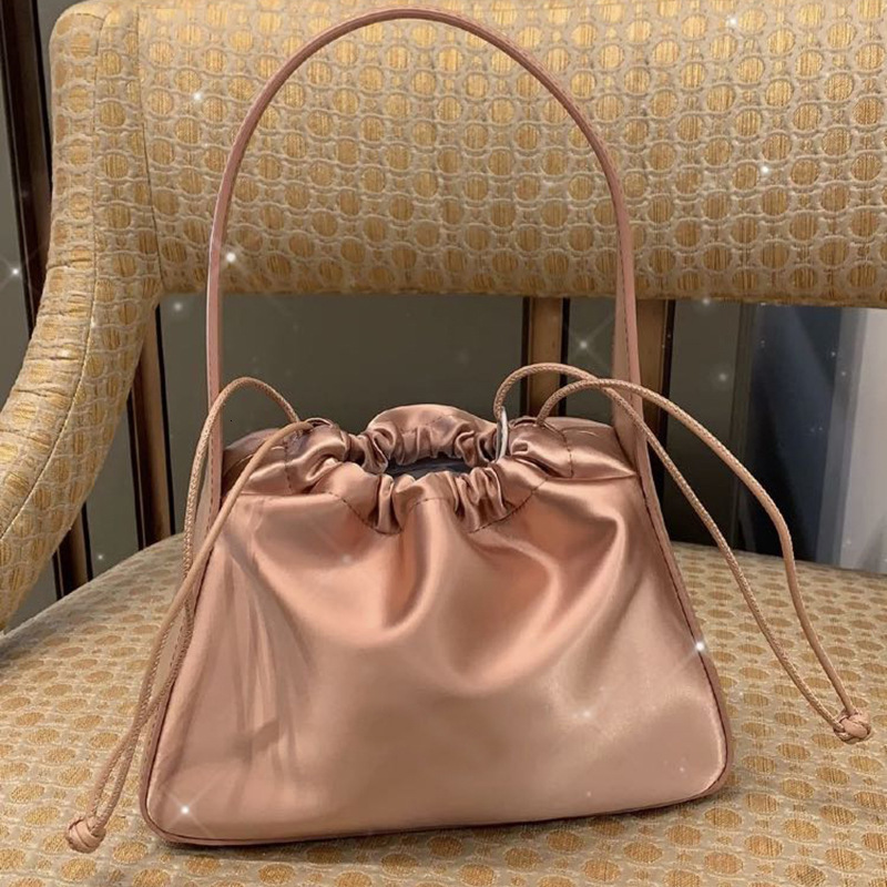 Handbag Aw Bag Satin Parquet Autumn Winter 2021 Women's Letter Casual Drawstring Underarm