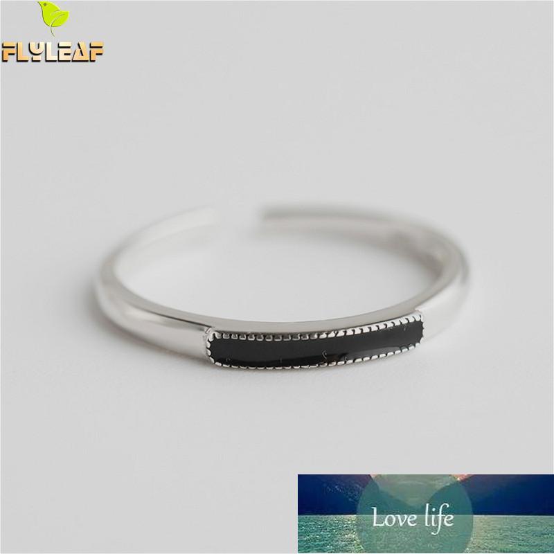 

Flyleaf 925 Sterling Silver Rings For Women Rectangular Obsidian Femme Fashion Fine Jewelry Simple Open Ring High Quality