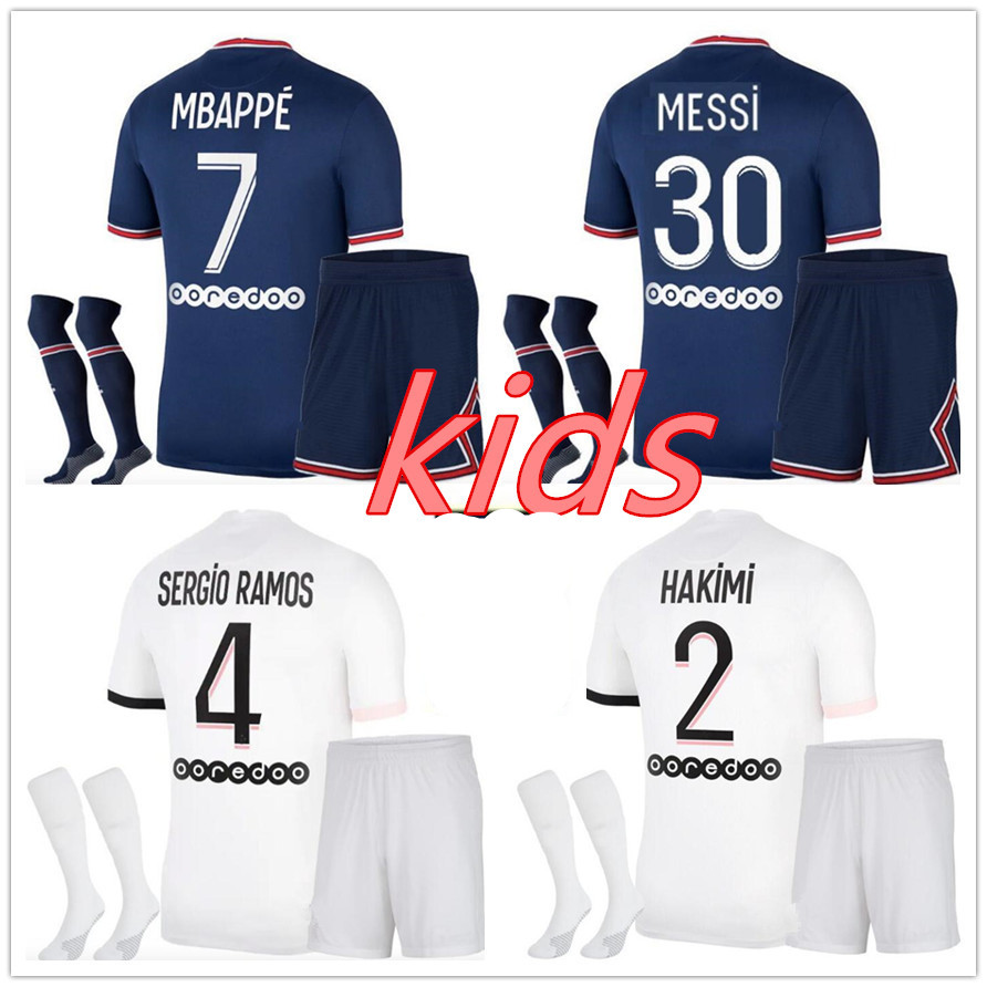 

Kids football kit 21 22 MBAPPE MESSI soccer jersey Maillots de football shirt 2021 2022 SERGIO RAMOS VERRATTI uniforms enfants maillot de foot