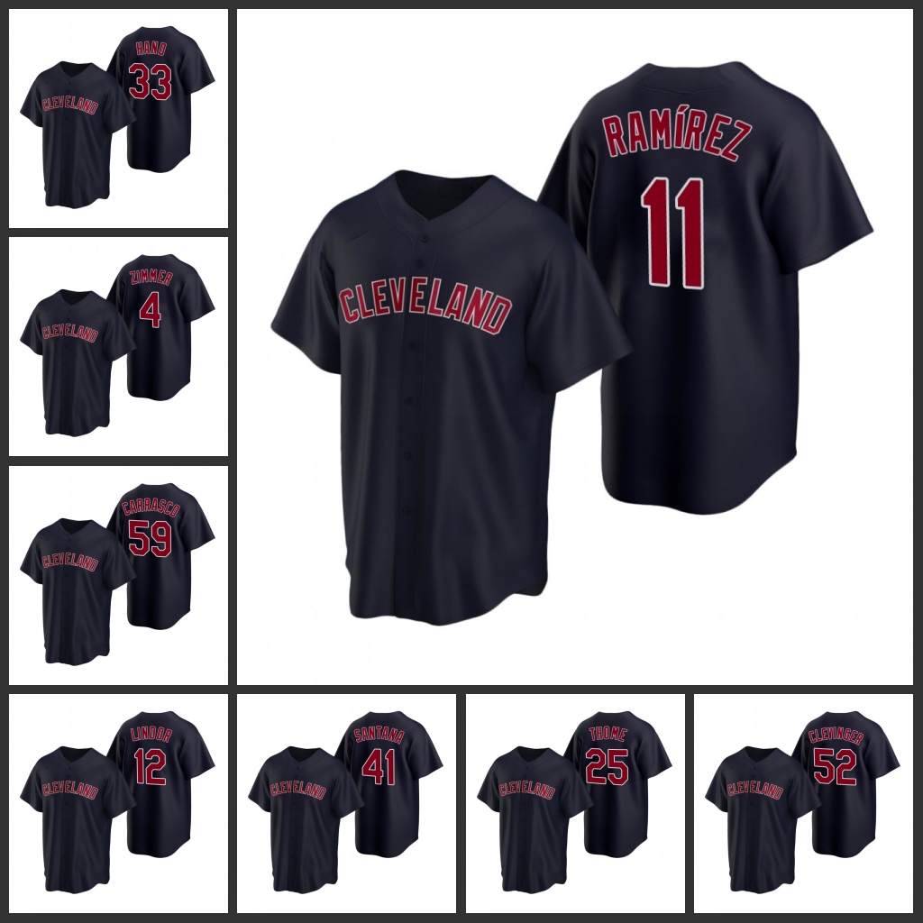 

Cleveland Indians Men Jim Thome Mike Clevinger Jose Ramirez Bradley Zimmer Replica Alternate Women Youth Jersey, Black