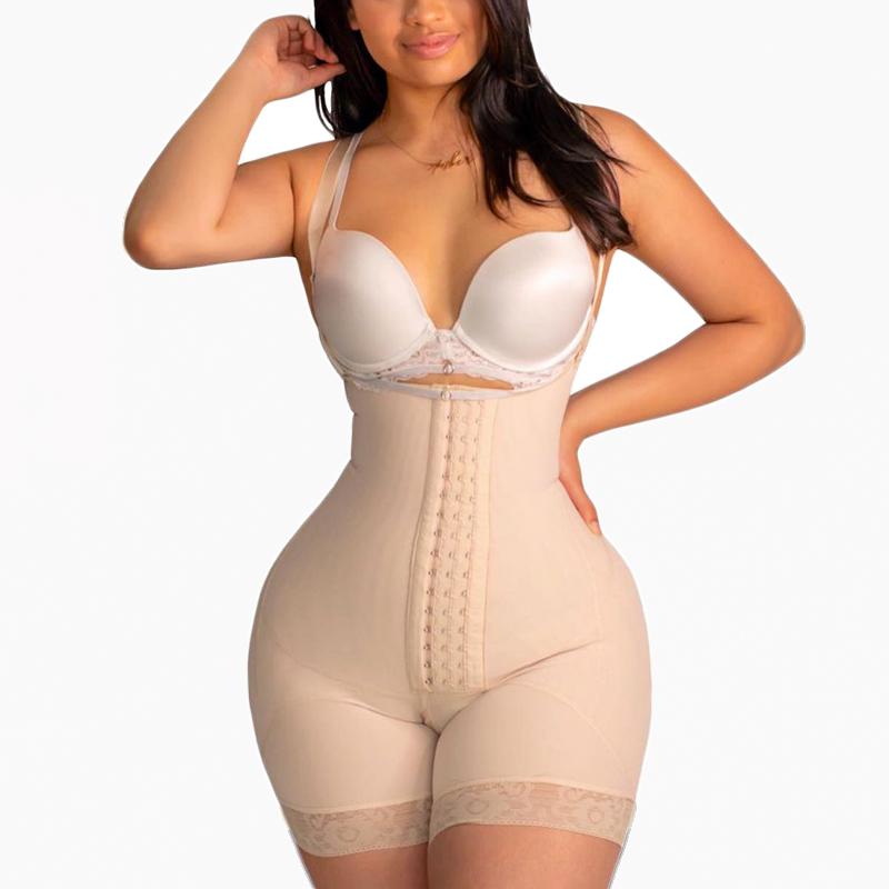 

Women' Shapers Short Faja With BuLifing Ideal For Everyday & Post Use Removable Bra Straps Low Back Design, Beige