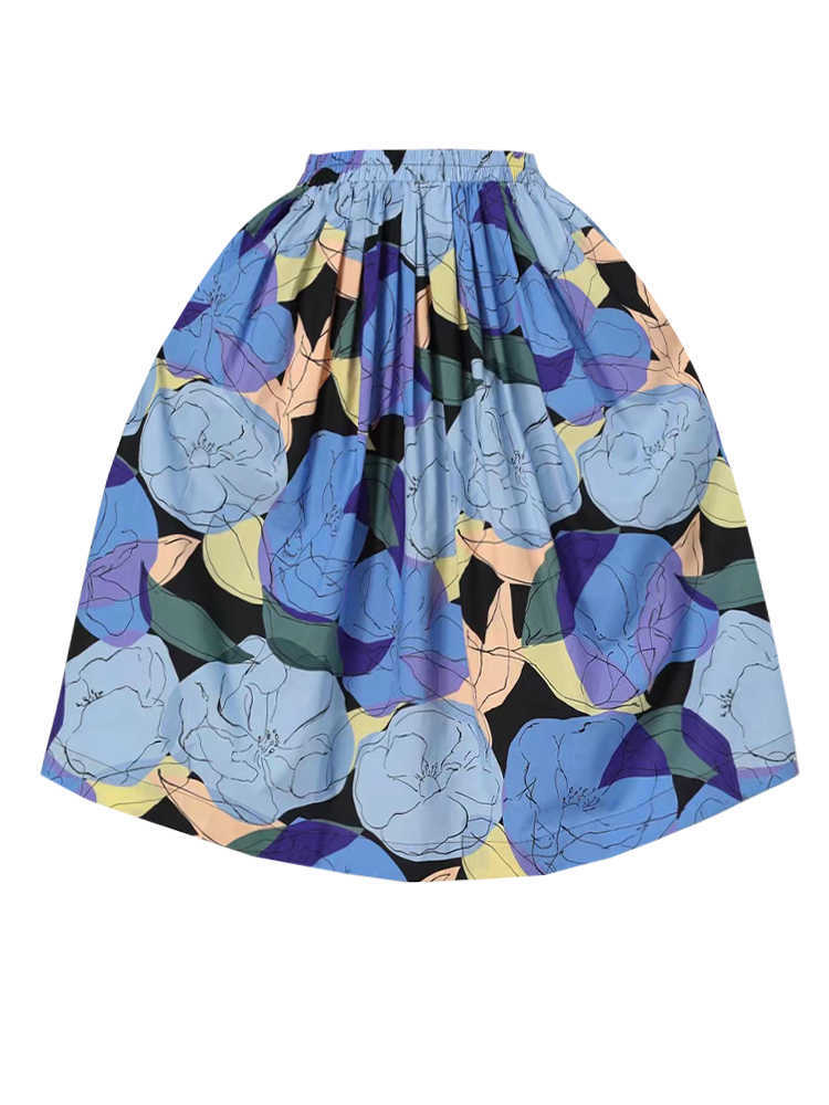 

VANOVICH Irregular Summer Cotton Skirts Female Elastic Waist Print Fashion Casual Women 210615, Blue
