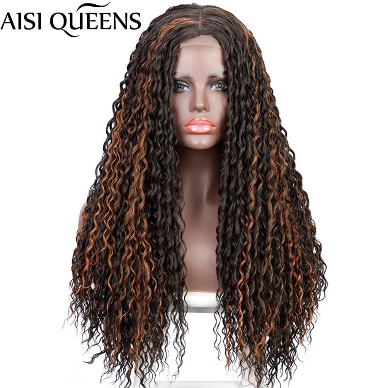 

Synthetic Wigs AISI QUEENS Long Curly Wig For Women Black Mixed Brown Middle Part Hairline High Temperature Fiber, P4-30