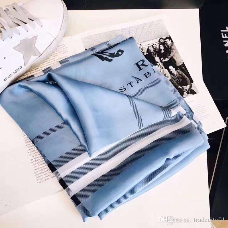 

Summer fashion brand women's silk scarves classic war horse print silk beach shawl 190*80cm, Blue;gray