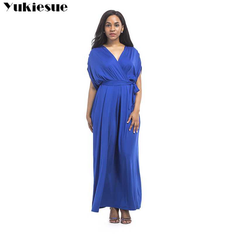 

Women solid V neck Autumn Spring Boho Dresses short Sleeve Neck Long Dress Party Beach Holiday Club Sundress 210608, Dark blue